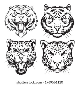 tiger and leopard head vector design 