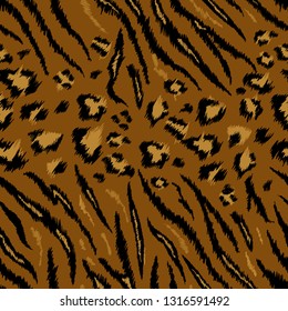 Tiger Leopard Texture Seamless Animal Pattern. Striped Fabric Background Wild Animals Skin Fur. Fashion Abstract Design Print for Wallpaper, Decor. Vector illustration