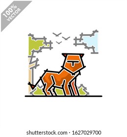 Tiger leopard with tree and sky background safari zoo logo vector	
