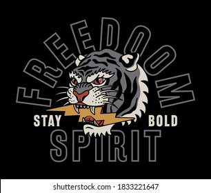 Tiger with Lightning Illustration with A Slogan Artwork for Apparel or Other Uses