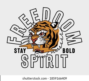 Tiger with Lightning Illustration with A Slogan Artwork on White Background for Apparel or Other Uses