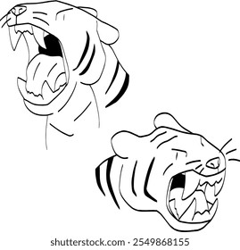 Icono de arte de línea de tigre. Vector dibujado a mano línea negra Doodle ilustración