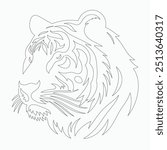 Tiger line art Illustration, Tiger vector line art, Tiger Vector black and white line art vector silhouette