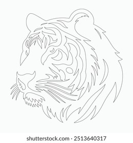 Tiger line art Illustration, Tiger vector line art, Tiger Vector black and white line art vector silhouette