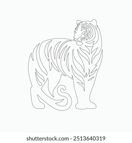 Tiger line art Illustration, Tiger vector line art, Tiger Vector black and white line art vector silhouette