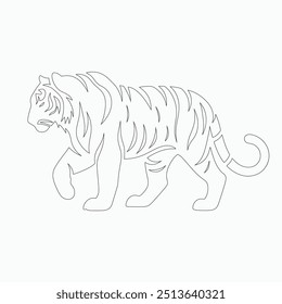 Tiger line art Illustration, Tiger vector line art, Tiger Vector black and white line art vector silhouette