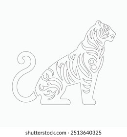 Tiger line art Illustration, Tiger vector line art, Tiger Vector black and white line art vector silhouette