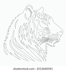 Tiger line art Illustration, Tiger vector line art, Tiger Vector black and white line art vector silhouette