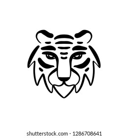 Tiger line art minimal logo. African or indian totem, boho style, flash tattoo design. Good for t-shirt design, bag, phone case, room poster and postcard