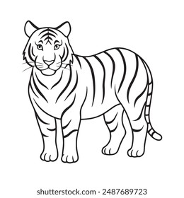 tiger line art silhouette vector illustration isolated on a white background.