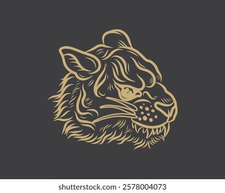 Tiger line artwork vintage tattoo style illustration vector clip art sticker t shirt design element print art editable