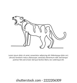Tiger line design. Wildlife decorative elements drawn with one continuous line. Vector illustration of minimalist style on white background.