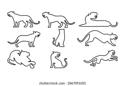 Tiger-Line-Icon-Set, schwarzer Paneele, Vektorgrafik-Logo-Design
