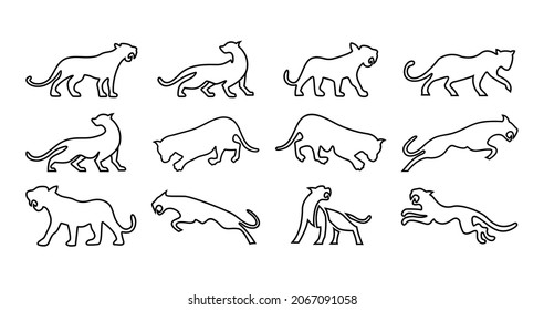 Tiger line icon set, black panther vector line logo illustration design