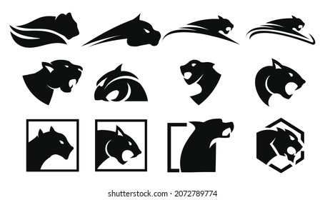 Tiger line icon set, black panther vector line logo illustration design