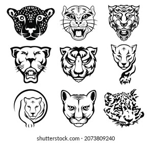 Tiger line icon set, black panther vector line logo illustration design