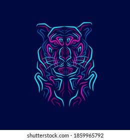 Tiger line pop art portrait colorful design with dark background. Abstract vector illustration