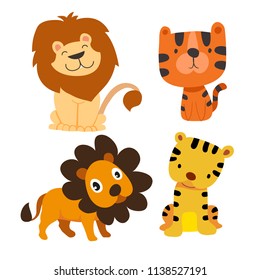tiger and lion character vector design