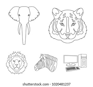 Tiger, lion, elephant, zebra, Realistic animals set collection icons in outline style vector symbol stock illustration web.