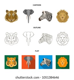 Tiger, lion, elephant, zebra, Realistic animals set collection icons in cartoon,outline,flat style vector symbol stock illustration web.