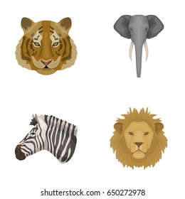 Tiger, lion, elephant, zebra, Realistic animals set collection icons in cartoon style vector symbol stock illustration web.