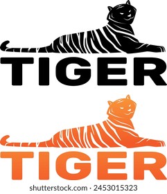  tiger or lion logo, black silhouette of a wildcat. Stock vector illustration