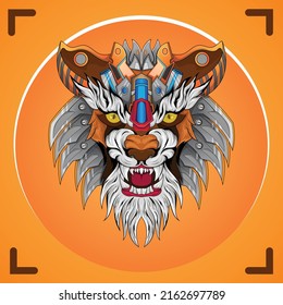 tiger or lion mecha cyborg beast head vector perfect for t-shirt design, merchandise, poster, sticker, etc
