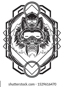tiger lion sabertooth robot cyberpunk black white with sacred geometry background