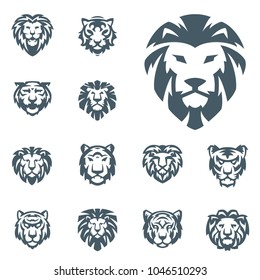 Tiger and lions vector head face silhouette badge strength predator power wildcat illustration power animal