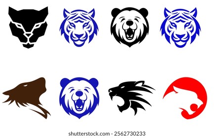 Tiger and lions vector head face silhouette badge strength predator power wildcat illustration power animal