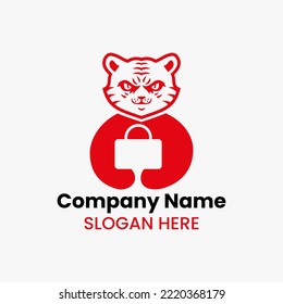 Tiger Lock Logo Negative Space Concept Vector Template. Panther Holding Lock Symbol