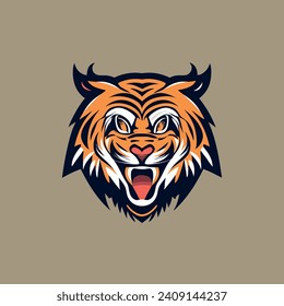 Tiger logo. Angry tiger roar vector art isolated on white background, vector illustration. Tiger head mascot team logo