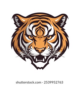 Logotipo del tigre. Arte vectorial enojado del rugido del tigre aislado en el fondo blanco, Ilustración vectorial. Logotipo del equipo de la mascota de la cabeza del tigre