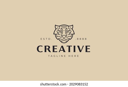 Tiger Logo Design. Big Wild Cat Head Geometry Line Art Icon Design Template