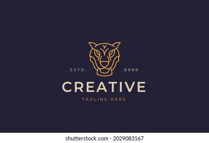 Tiger Logo Design. Big Wild Cat Head Line Art Icon Design Template