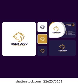 tiger logo design with line art and business card