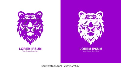 Tiger logo design wearing glasses and modern style