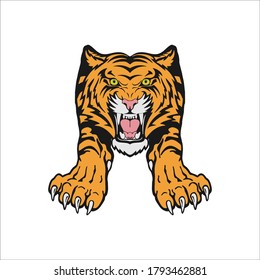 Tiger logo emblem template mascot symbol for business or shirt design. Vector Vintage Design Element, Tiger Face logo emblema modello mascotte simbolo per business o camicia design. 