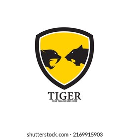 Tiger logo emblem template mascot symbol for business or shirt design. Vector Vintage Design Element.