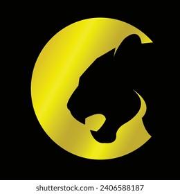 Tiger logo emblem template mascot symbol for business or shirt design isolated on black background. Head tiger vector illustration. Tiger logo design. Gold. Icon. Wild life. Animal. Tattoo sign. 