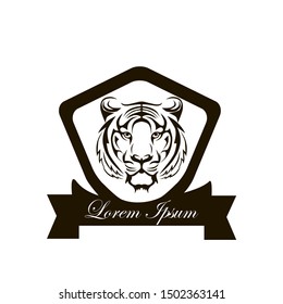 Tiger logo in frame with text, black logo, simple logo. New vector logo for company, institution, enterprise.