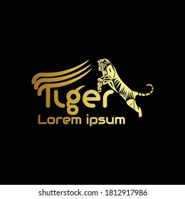 tiger logo. Gold tiger logo design isolated in black