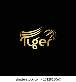 Tiger Logo. Gold Tiger Paw Logo Design Isolated In Black