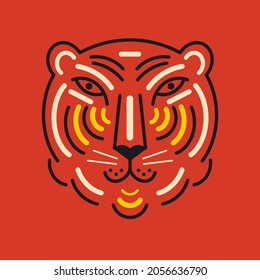 Tiger logo, head of tiger on red background. Symbol of chinese new year