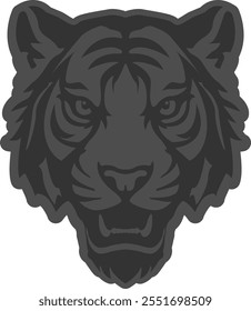 Tiger logo in light gray and gray colors. Tiger patch and print. Roaring tiger head in light gray and gray colors icon.