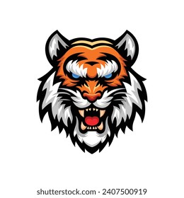 Tiger logo mascot. Angry tiger roar vector isolated on white background, vector illustration. Tiger head mascot.