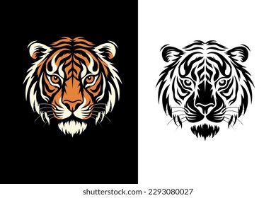 Tiger logo set. Beautiful tiger head logos. Color tiger logo. Black tiger logo. logo vector on white and black backgrounds