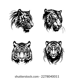 tiger logo silhouette collection. Hand drawn with love, these illustrations are sure to add a touch of power and ferocity to your project