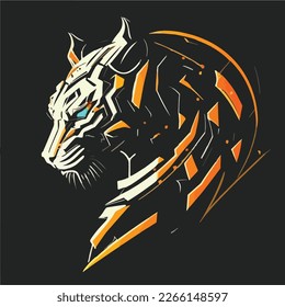 Tiger logo in style of cyber punk, futuristic flat logo with tiger flat illustration, no text