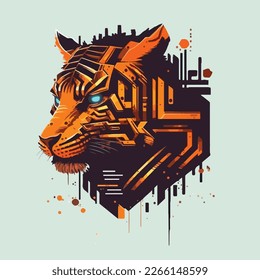 Tiger logo in style of cyber punk, futuristic flat logo with tiger flat illustration, no text